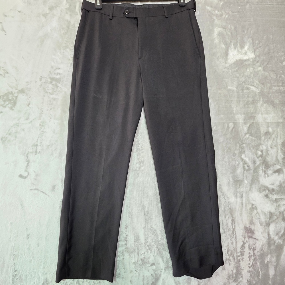 Covington Mens Black Dress Pants Flat Front Straight Leg Trousers 34x32